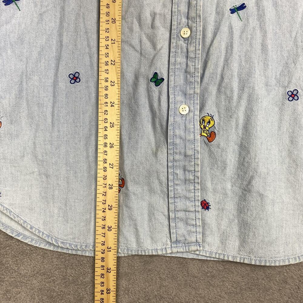 Vintage Tweety Bird Shirt Mens Medium Blue Denim Warner Bros Studio Store 90s - Picture 15 of 16